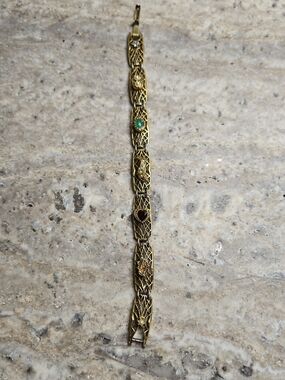 Vintage Gold-Tone Multi-Stone Filigree Bracelet